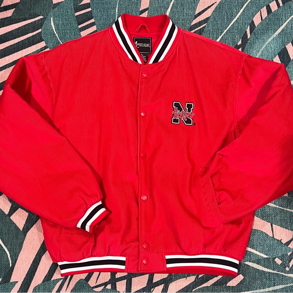 Vintage Spotlight Corduroy University of Nebraska Cornhuskers Button Snap Coat